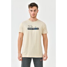 Bej Baskı Detaylı O Yaka Standart Kalıp Erkek T-Shirt