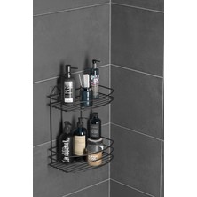 Teknotel Banyo Düzenleyici Şampuanlık Sabunluk 2 Katlı Yapışkanlı Banyo Duş Rafı Siyah ST008