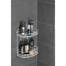 Teknotel Banyo Düzenleyici Şampuanlık Sabunluk 2 Katlı Yapışkanlı Banyo Duş Rafı Beyaz ST008