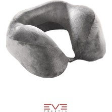 Eve Tekstil Ortopedik Boyun Yastığı Visco Boyun Destekli Seyahat Yastığı Hipoalerjik Gri - Siyah
