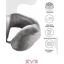 Eve Tekstil Ortopedik Boyun Yastığı Visco Boyun Destekli Seyahat Yastığı Hipoalerjik Gri - Siyah