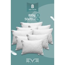 Eve Tekstil 8 Adet Diamant Plus Kılıflı Fermuarlı Yıkanabilir Antialerjik Silikon Elyaf YASTIK 50 x 70 cm  800 GR