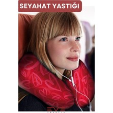 Eve Tekstil Ortopedik Seyahat Yastığı Visco Boyun Destekli Seyahat Yastığı Hipoalerjik Love Desenli