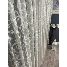 Taç Şal Desen Tül Perde, 1/2 Seyrek Pile Bej - 120 x 270 cm