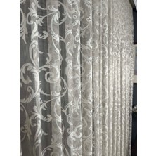 Taç Şal Desen Tül Perde, 1/2 Seyrek Pile Bej - 120 x 270 cm