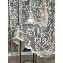Taç Şal Desen Tül Perde, 1/2 Seyrek Pile Bej - 120 x 270 cm