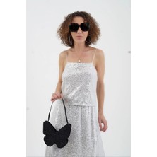 Zelish My Sister Gümüş Ip Askılı Pul Payetli Kısa Bluz