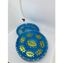 Sim Atölye Göz Desenli Mavi Küçük Sunum Tabagi