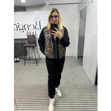 Hakim Yaka Fermuarlı Leopar Desenli Takım