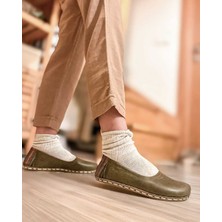 Solanum Yadigar -  Yeşil / Kutnu Kumaşlı, El Yapımı,  Deri Barefoot Ayakkabı - Yemeni