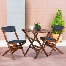 Bysay Ahşap Katlanır Döşeme Minderli 3 Lü Bistro Set Bahçe Takımı (Ceviz-Antrasit)