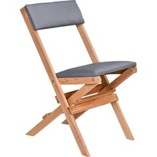 Bysay Ahşap Döşeme Minderli Katlanır  Bahçe Mutfak Balkon Teras Sandalyesi (Naturel-Gri)