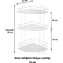 SAS Ömür Boyu Paslanmaz 3 Katlı Köşe Süngerlik Duş Rafı Sabunluk Şampuanlık Rafı Beyaz Ek-03