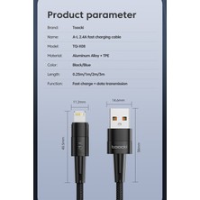 Toocki TQ-X08 1m 2.4A Hasırlı USB To Lightning Pd Hızlı Şarj Kablosu