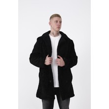 R-2469 Astarlı Yan Yırtmaçlı Peluş Uzun Mont