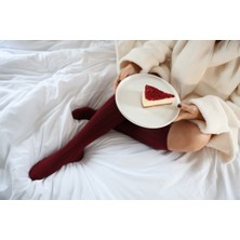 Solidsocks Kadın Bordo Dizaltı Uzun Çorap Deri Etiket Detaylı (Bordo Renk)