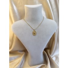 Vintage Güneş Desen Plaka Gold Çelik Kolye