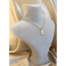 Vintage Güneş Desen Plaka Gold Çelik Kolye