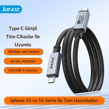 Jasoz 2 Metre 240W 4.0 Thunderbolt Type-C To Type-C Şarj, Data ve 8k 60Hz Görüntü Aktarım Kablosu