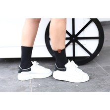 Solidsocks Kadın Soket Çorap Günlük Kullanım Bambu Roll Model Dikişsiz Burun Deri Etiket Detaylı (Siyah Renk)