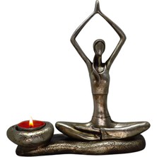 Tealightlı Yoga Yapan Kız Figürü - Şık Dekorasyon ve Sakinleştirici Atmosfer, Gümüş