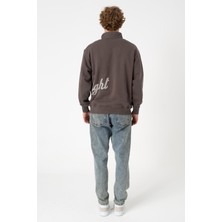 Sw Yarım Fermuar Füme Işlemeli Şardonlu Sweatshirt