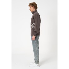 Sw Yarım Fermuar Füme Işlemeli Şardonlu Sweatshirt