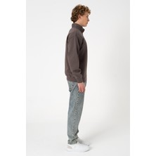 Sw Yarım Fermuar Füme Işlemeli Şardonlu Sweatshirt