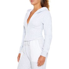 F21 Derin Dekolteli Fermuarlı Hoodie