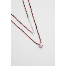 Garnet Kalp 18 Ayar Beyaz Altın Kaplama 45 cm Gümüş Kolye