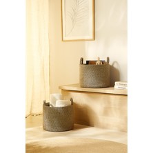 Ocean Home Textile 2'li Siyah Kırçıllı Dolap İçi Çamaşır Oyuncak Düzenleyici Jüt Halat Saklama Sepeti Organizer 35x27 cm