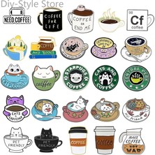Lolandwiki XZ1595 Kahve Fincanı Broş Kedi Broş Kahve Broş Kahve Dükkanı Garson Broş Alaşım Emaye Yavru Kedi Aksesuarları Broş Rozeti Yaka Pin (Yurt Dışından)