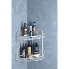 Teknotel Banyo Düzenleyici Şampuanlık Sabunluk 2 Katlı Yapışkanlı Banyo Duş Rafı Beyaz ST032