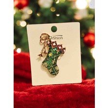 Fashion Yeşil Noel Çorabı Broş
