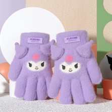Petityu Kuromi Mor Örme Yün Kulak Detaylı 3-7 Yaş Eldiven