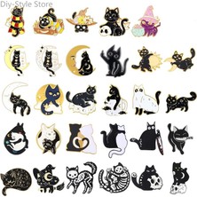 Lolandwiki XZ4381 Kedi Broş Kafatası Kedi Broş Cadılar Bayramı Sihirbazı Şapka Çift Kedi Güneş Ay Kedi Broş Siyah Beyaz Kedi Alaşım Emaye Rozeti Yaka Iğnesi (Yurt Dışından)