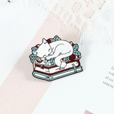 Lolandwiki Sepetteki Kedi Kedi Okuma Kitabı Emaye Pin Karikatür Uyuyan Yavru Kedi Broş Sevimli Kitap Sevgilisi Hayvanlar Rozet Çanta Elbise Yaka Iğnesi Takı Hediyeler (Yurt Dışından)