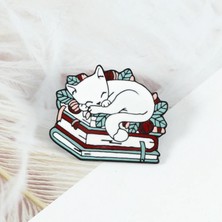 Lolandwiki Sepetteki Kedi Kedi Okuma Kitabı Emaye Pin Karikatür Uyuyan Yavru Kedi Broş Sevimli Kitap Sevgilisi Hayvanlar Rozet Çanta Elbise Yaka Iğnesi Takı Hediyeler (Yurt Dışından)