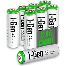 I-Gen Batteries I-Gen G827 8'li Pil Şarj Aleti + 8 Adet AA 2700 mAh Şarj Edilebilir AA Şarjlı Kalem Pilli Set 1.2V Ni-MH
