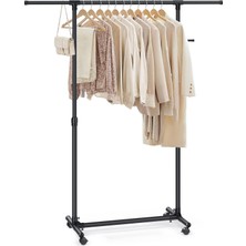 Tekerlekli Elbise Askısı, 97 ve 165 cm Arasında Yüksekliği Ayarlanabilir, Uzatılabilir Gardırop Askısı, Aksesuarlar Için Yan Kancalar, Siyah LLR001B01