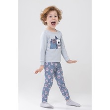 Baykar Erkek Çocuk Pamuklu Baskılı Bisiklet Yaka Uzun Kollu Manşetli Pijama Takımı 9603-1 Gri