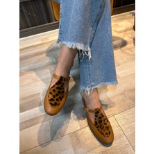Hermones Olivia Deri Leopar Desen Kayışlı Kadın Loafer