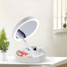 Shop Fast 10x Katlanabilir Makyaj Aynası - Çift Taraflı - USB Vanity LED Işıklı - Büyüteçli Ayna