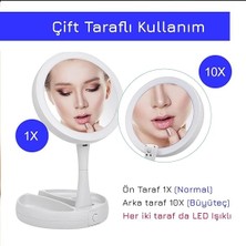 Shop Fast 10x Katlanabilir Makyaj Aynası - Çift Taraflı - USB Vanity LED Işıklı - Büyüteçli Ayna