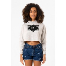 Tshirthane Cowboy Bebop Hammer Head Beyaz Kırçıllı Kadın Crop Kapşonlu