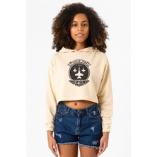 Tshirthane Top Gun Maverick Fighter Town Bej Kadın Crop Kapşonlu