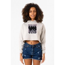 Tshirthane Blackpink Revolution Beyaz Kırçıllı Kadın Crop Kapşonlu