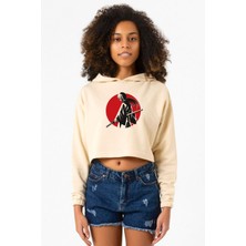 Tshirthane Rurouni Kenshin Samurai Logo Bej Kadın Crop Kapşonlu