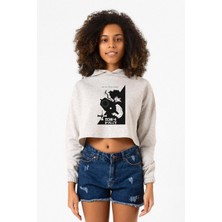 Tshirthane Cowboy Bebop Spike See You Space Cowboy Beyaz Kırçıllı Kadın Crop Kapşonlu