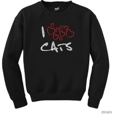 Wakha Kedi I Love Cats Siyah Sweatshirt